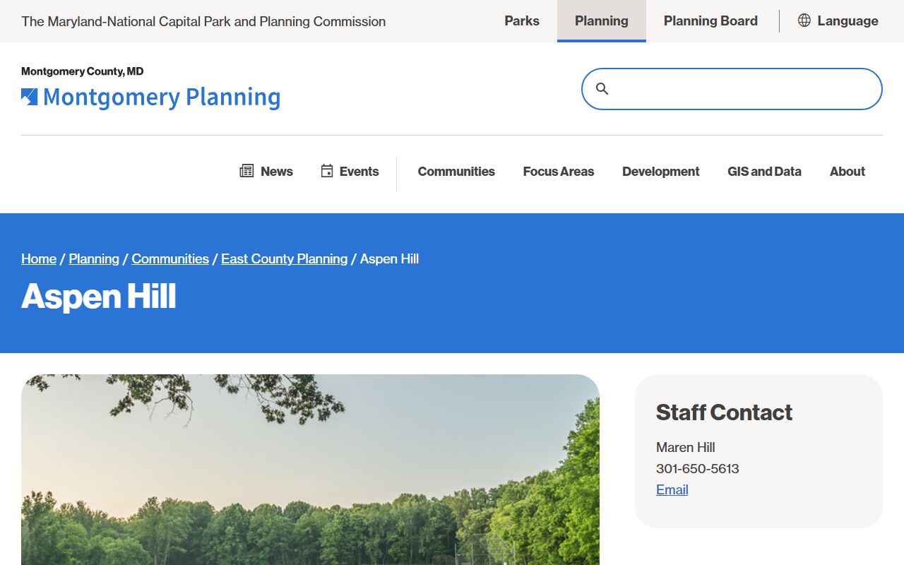 Aspen Hill community planning page with Montgomery County resources for dissolution of marriage