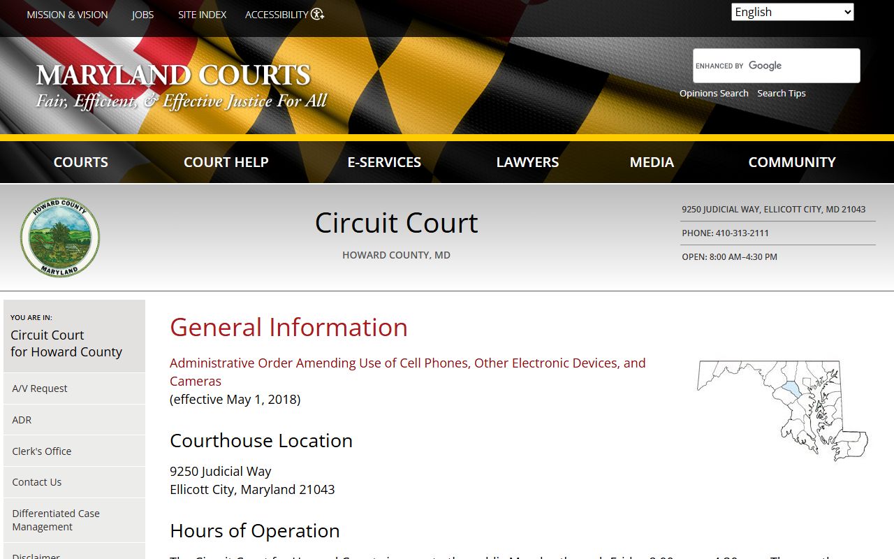 Circuit Court for Howard County general page for Ellicott City dissolution of marriage