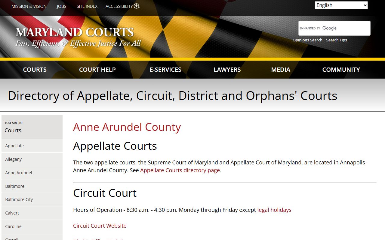 Maryland Courts directory for Anne Arundel County serving Glen Burnie dissolution of marriage