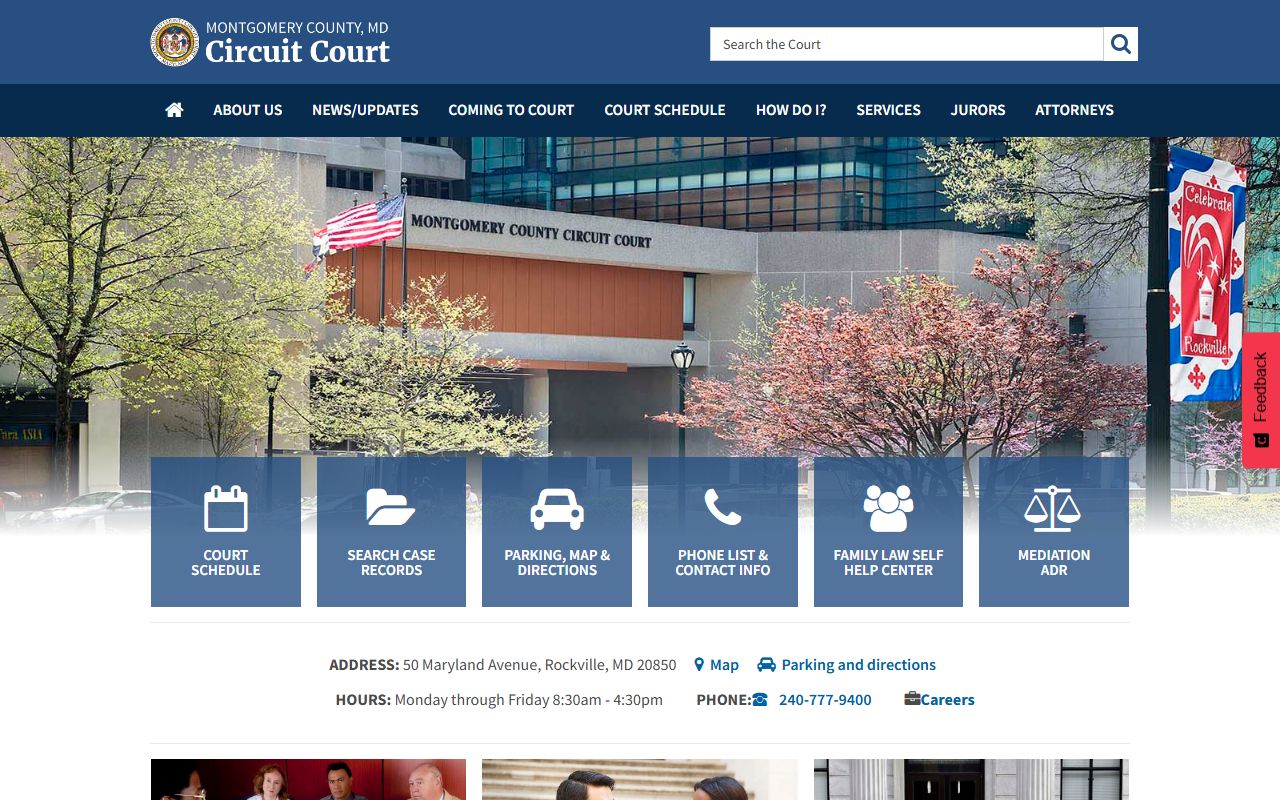 Montgomery County Circuit Court site for Rockville dissolution of marriage records