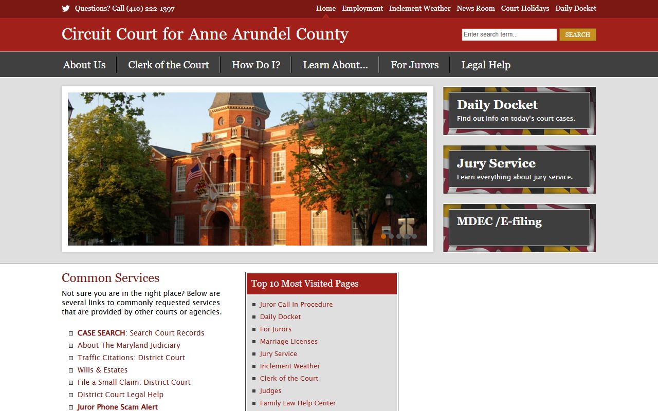 Anne Arundel County Circuit Court page for Severn dissolution of marriage records