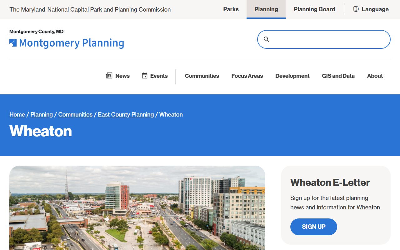 Montgomery County planning page for Wheaton Maryland community information