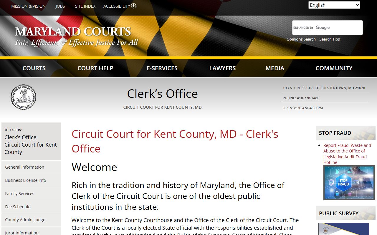 Kent County Circuit Court Clerk homepage for dissolution of marriage records