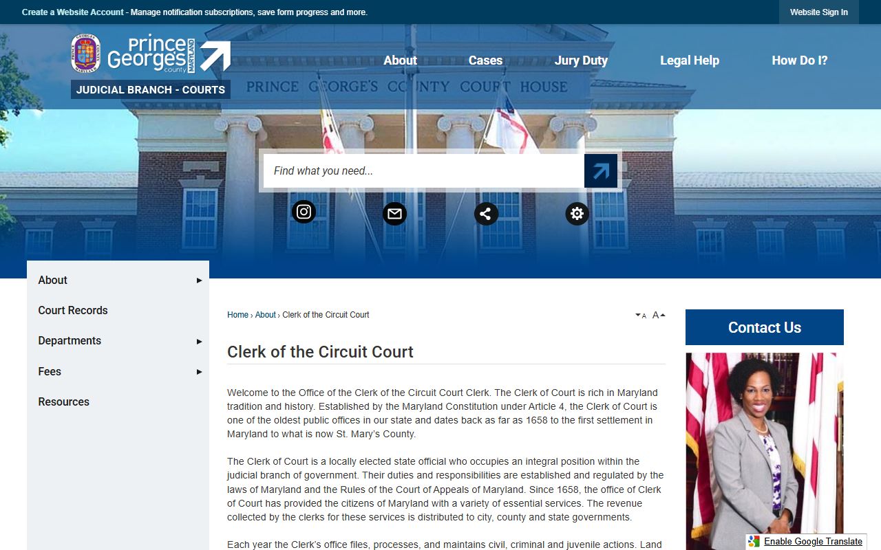 Prince George's County Circuit Court Clerk page for dissolution of marriage records