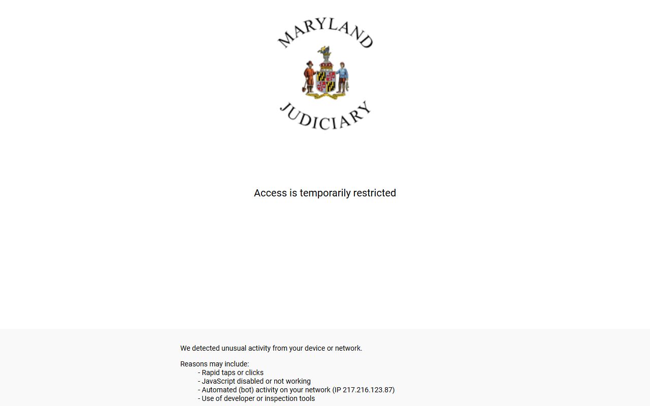 Maryland Judiciary Case Search portal for finding dissolution of marriage cases